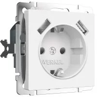 Розетка Werkel встраиваемая белая матовая со шторками с 2хUSB-А (a062406)