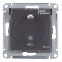 Розетка Systeme Electric AtlasDesign Aqua встраиваемая карбон с заземлением со шторками с крышкой (ATN441046)