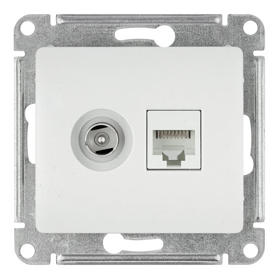 Розетка телевизионная/ компьютерная Systeme Electric Glossa встраиваемая белая TV/ RJ45 (GSL000189)