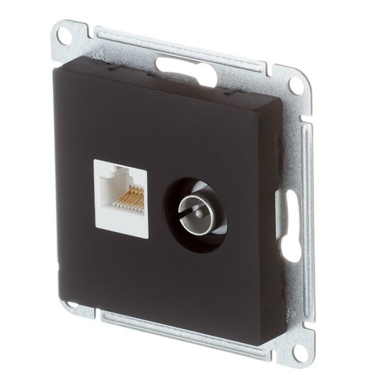 Розетка телевизионная/ компьютерная Systeme Electric AtlasDesign встраиваемая карбон TV/ RJ45 (ATN001089)