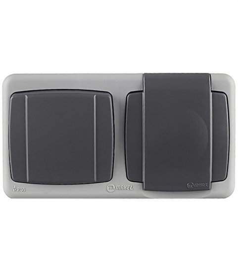 Блок выключатель и розетка Makel Mimoza одноклавишный накладной серый (36064202)