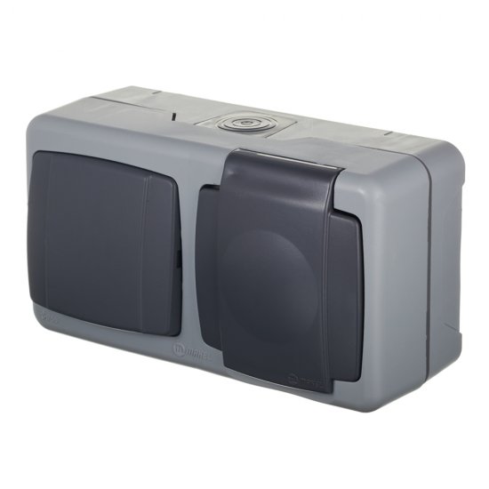 Блок выключатель и розетка Makel Mimoza одноклавишный накладной серый (36064202)