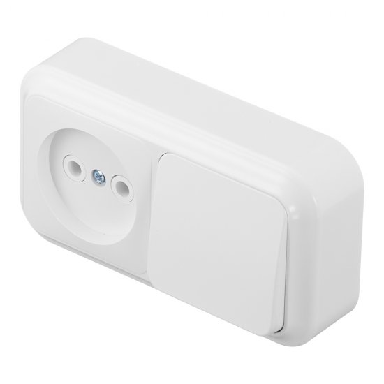 Блок выключатель и розетка Svet одноклавишный накладной белый (EV0362-5140)