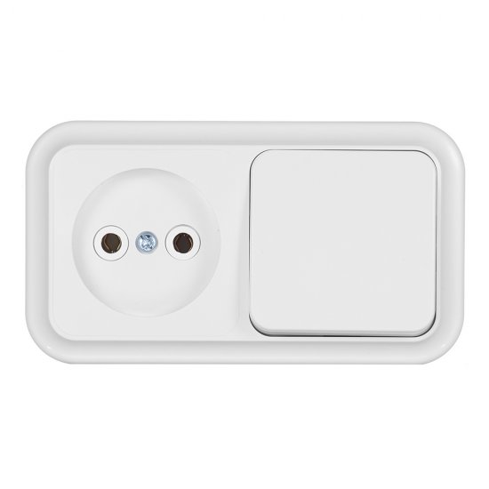 Блок выключатель и розетка Svet одноклавишный накладной белый (EV0362-5140)