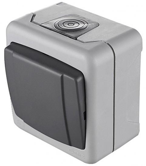 Выключатель Makel одноклавишный накладной серый с быстрозажимными контактами (36064101)