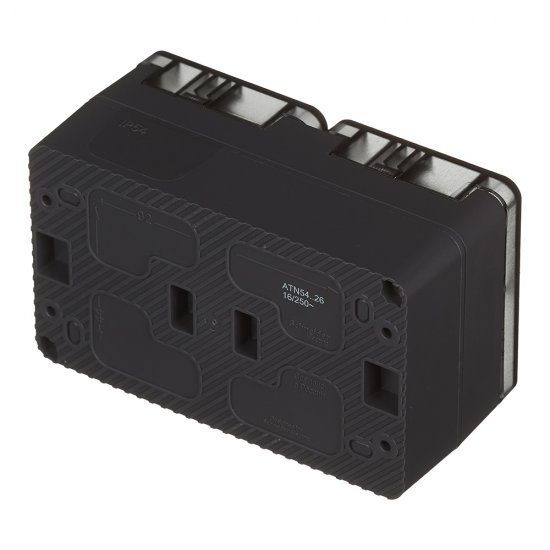 Розетка двойная Systeme Electric AtlasDesign Profi54 накладная антрацит с заземлением со шторками с крышкой (ATN544026)