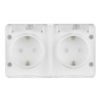 Розетка двойная Systeme Electric AtlasDesign Profi54 накладная белая с заземлением со шторками с крышкой (ATN540126)