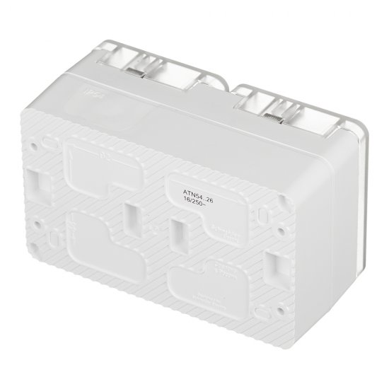 Розетка двойная Systeme Electric AtlasDesign Profi54 накладная белая с заземлением со шторками с крышкой (ATN540126)