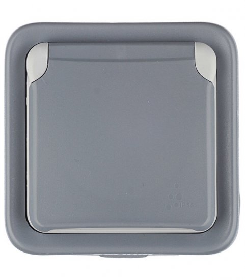 Розетка Legrand Plexo накладная серая со шторками с крышкой (69733)