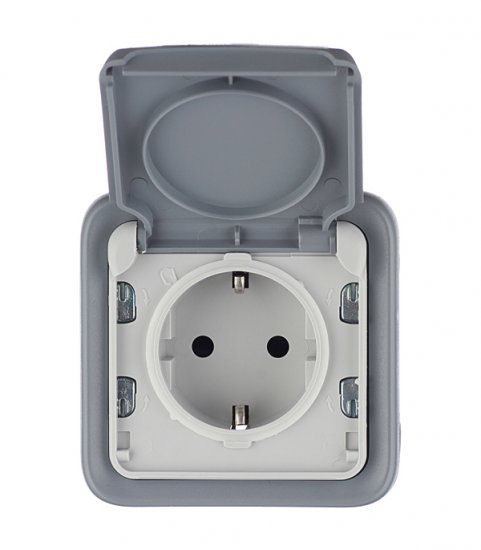 Розетка Legrand Plexo накладная серая со шторками с крышкой (69733)