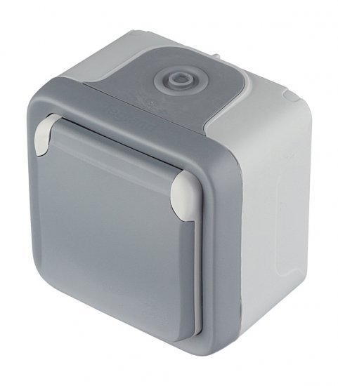 Розетка Legrand Plexo накладная серая со шторками с крышкой (69733)