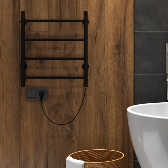 Полотенцесушитель электрический Indigo Arc 500х500 мм 55 Вт черный муар