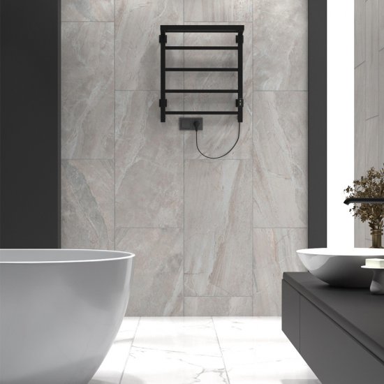 Полотенцесушитель электрический Indigo Forma с полкой 600х500 мм 105 Вт с терморегулятором черный муар