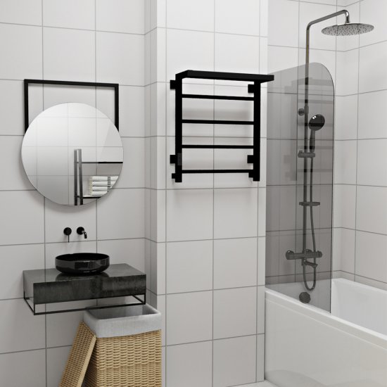 Полотенцесушитель электрический Indigo Forma с полкой 600х500 мм 105 Вт с терморегулятором черный муар