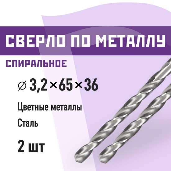 Сверло по металлу спиральное КМ 3,2х65 мм (2 шт.) (966046)