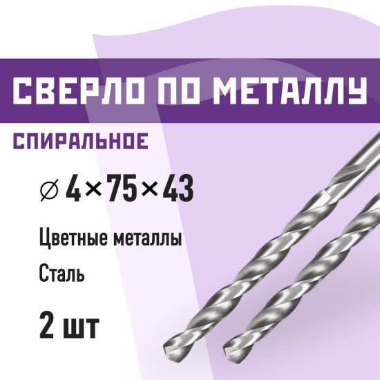 Сверло по металлу спиральное КМ 4х75 мм (2 шт.) (966052)