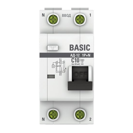 Автомат дифференциальный EKF Basic АД-12 10А 1P+N тип AC 30 мА 4,5 кА (DA12-10-30-bas)