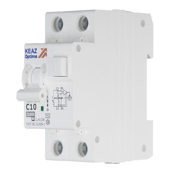 Автомат дифференциальный КЭАЗ OptiDin D63 10А 1P+N тип AC 30 мА 4,5 кА (328097)