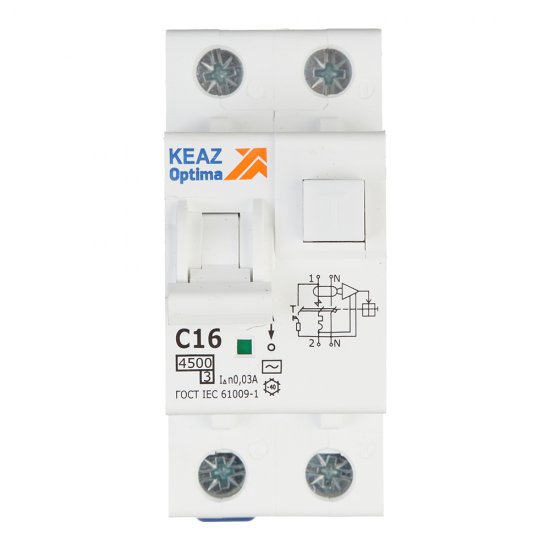 Автомат дифференциальный КЭАЗ OptiDin D63 16А 30 мА 1P+N тип AC 4,5 кА (328098)