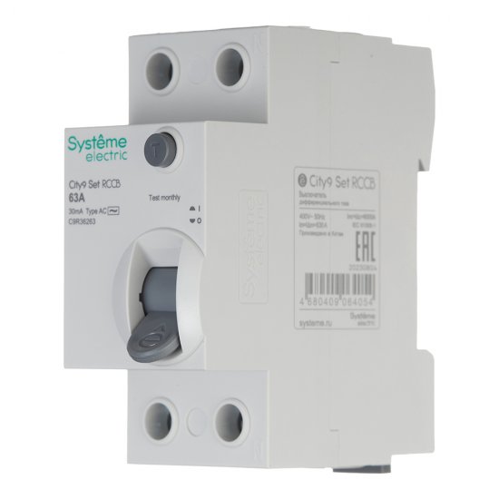 УЗО Systeme Electric City9 Set ВДТ 63А 1P+N тип AC 30 мА 6 кА (C9R36263)