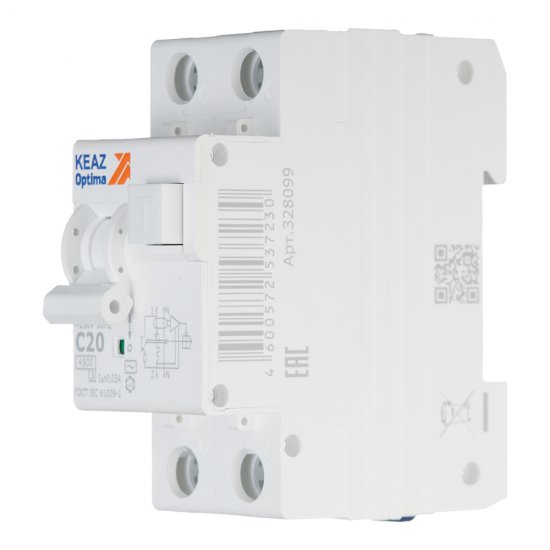 Автомат дифференциальный КЭАЗ OptiDin D63 20А 1P+N тип AC 30 мА 4,5 кА (328099)