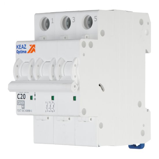 Автоматический выключатель модульный КЭАЗ OptiDin BM63 3P 20А тип C 4,5 кА 230/400 В (326813)