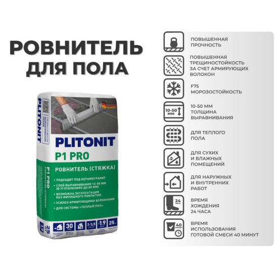 Ровнитель (стяжка пола) первичный Plitonit P1 PRO 25 кг