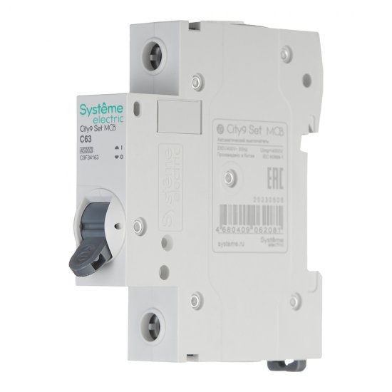 Автоматический выключатель модульный Systeme Electric City9 Set 1P 63А тип C 4,5 кА 230 В (C9F34163)