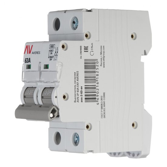 Выключатель нагрузки EKF Averes AVN 2P 63А 230 В на DIN-рейку (avn-2-63-av)
