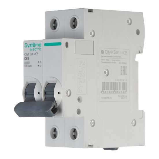 Автоматический выключатель модульный Systeme Electric City9 Set 2P 63А тип C 4,5 кА 230 В (C9F34263)