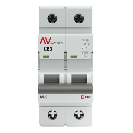 Автоматический выключатель модульный EKF Averes AV-6 2Р 63А тип C 6 кА 230 В (mcb6-2-63C-av)