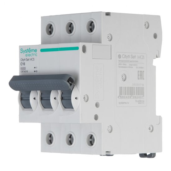 Автоматический выключатель модульный Systeme Electric City9 Set 3P 16А тип C 4,5 кА 230 В (C9F34316)