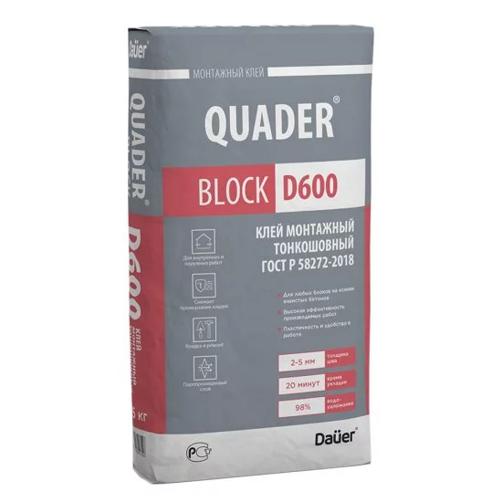 Клей для газобетона Dauer Quader Block D600 25 кг