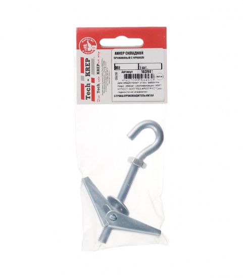 Дюбель складной пружинный L-образный крюк M8 108x25 мм (1 шт.)