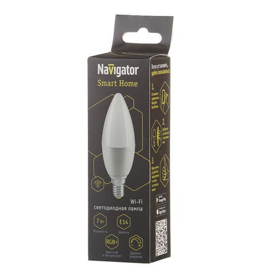 Лампа умная Navigator светодиодная диммируемая Е14 7 Вт RGB 2700-6500 К IP20 свеча