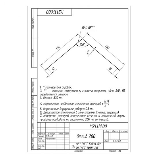 Конек оцинкованный 150х150х2000 мм