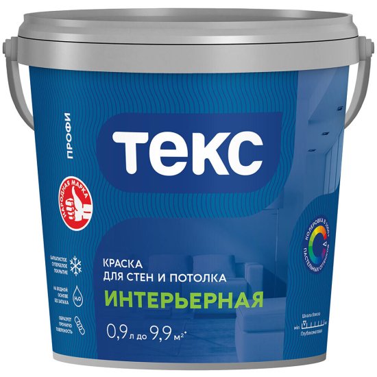 Краска интерьерная Текс Профи база А белая 0,9 л