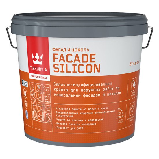 Краска фасадная Tikkurila/Tikkivala Facade Silicon силикон-акриловая база VVA белая 2,7 л