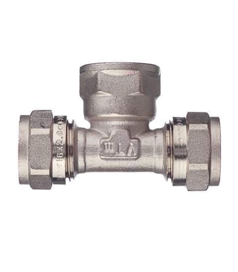 Тройник VALTEC (VTm.332.N.160416) 16 обж(ц) х 1/2 ВР(г) х 16 обж(ц)