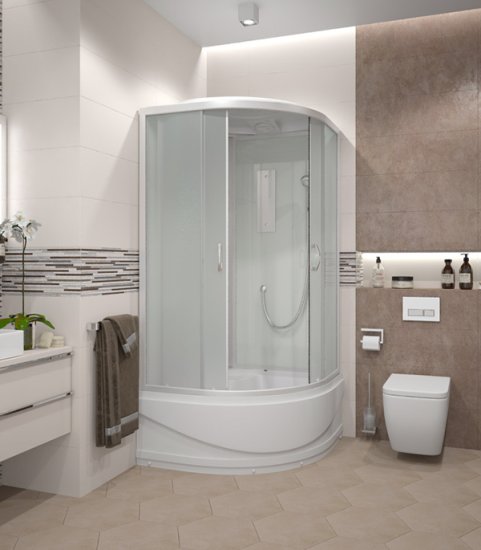 Душевая кабина Erlit Comfort 90х90х215 см стекло матовое 4 мм с высоким поддоном полукруг