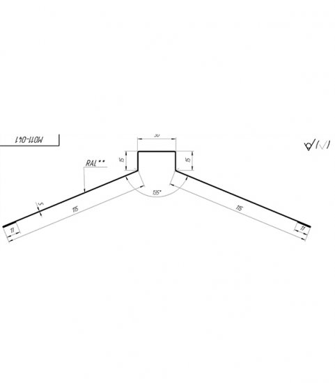 Конек для металлочерепицы 115х30х115 мм 2 м плоский с пазом коричневый RAL 8017