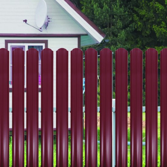 Евроштакетник односторонний полукруглый 0,45 мм 105х2000 мм красное вино RAL 3005 фигурный срез