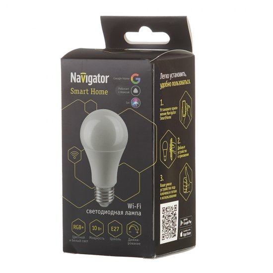 Лампа умная Navigator светодиодная диммируемая Е27 10 Вт RGB 2700-6500 К IP20 груша