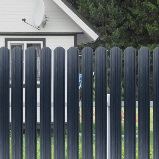 Евроштакетник односторонний полукруглый 0,45 мм 105х1800 мм серый матовый RAL 7024 фигурный срез