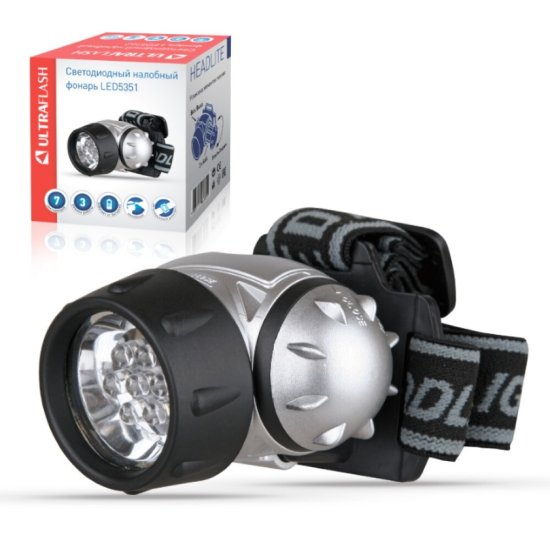 Фонарь налобный Ultraflash LED5351 светодиодный 7 LED 0,56 Вт на батарейках ААА Li-Ion пластик 3 режима (LED5351)