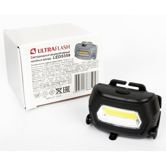 Фонарь налобный Ultraflash LED5359 светодиодный 1 LED 3 Вт аккумуляторный Li-Pol 800 мАч пластик 3 режима (LED5359)