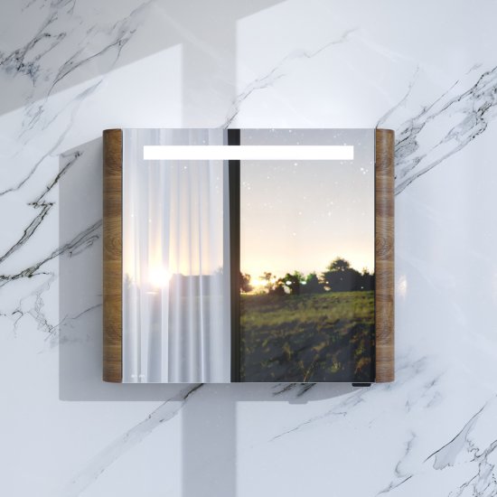 Зеркальный шкаф AM.PM Sensation 80х70х15 см с подсветкой правый орех