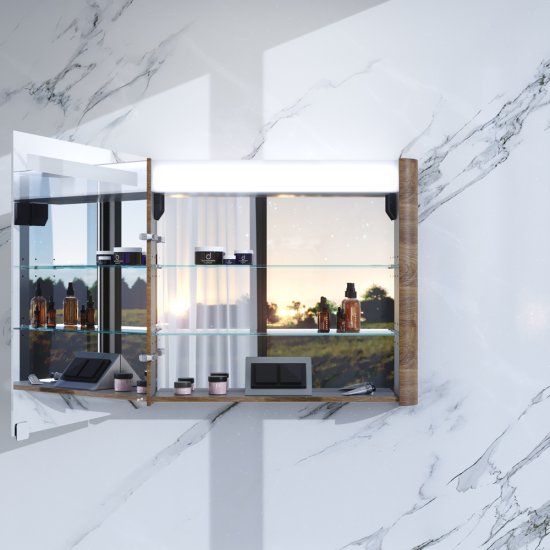 Зеркальный шкаф AM.PM Sensation 80х70х15 см с подсветкой правый орех