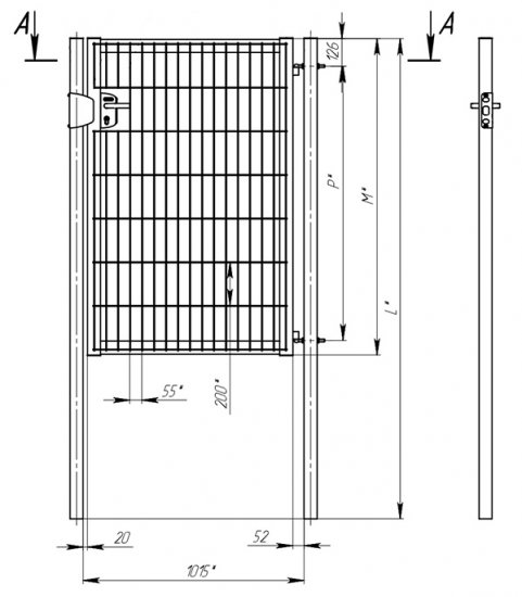 Калитка распашная с панелью 3D Medium и столбами 1х2,03 м зеленая RAL 6005