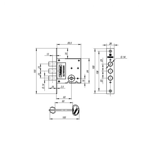 Замок врезной Fuaro V10S60.00.3R14 для входной двери никель 4 ключа